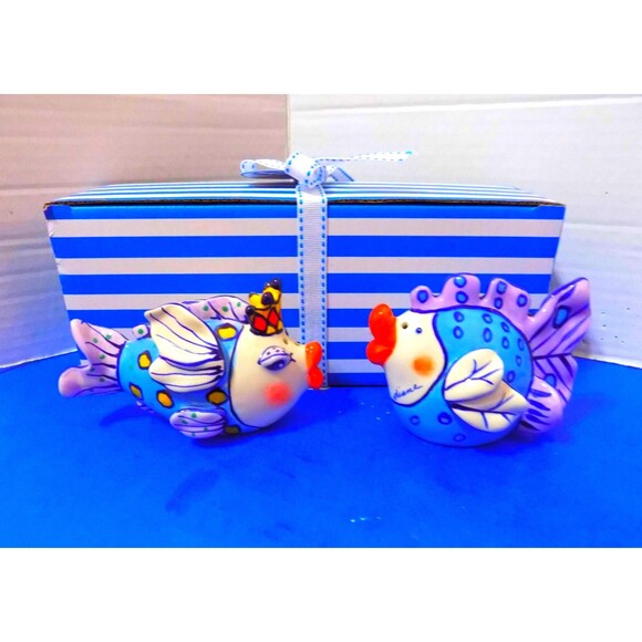 NEW Diane Blue Sky Clay Works Fancy Fish Salt & Pepper Shakers Anthropomorphic - Picture 3 of 8